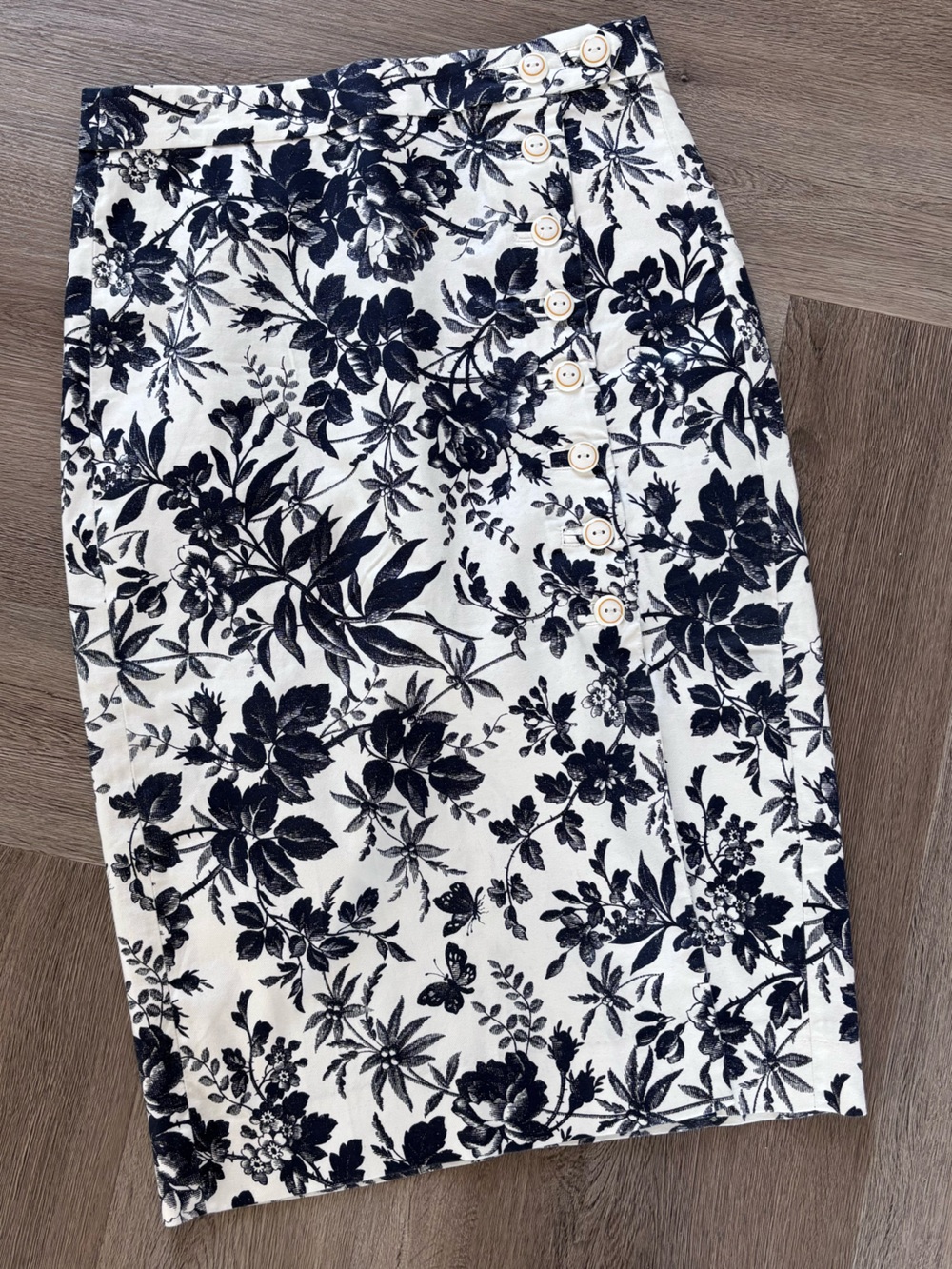 J. Crew Black and White Floral Pencil Skirt